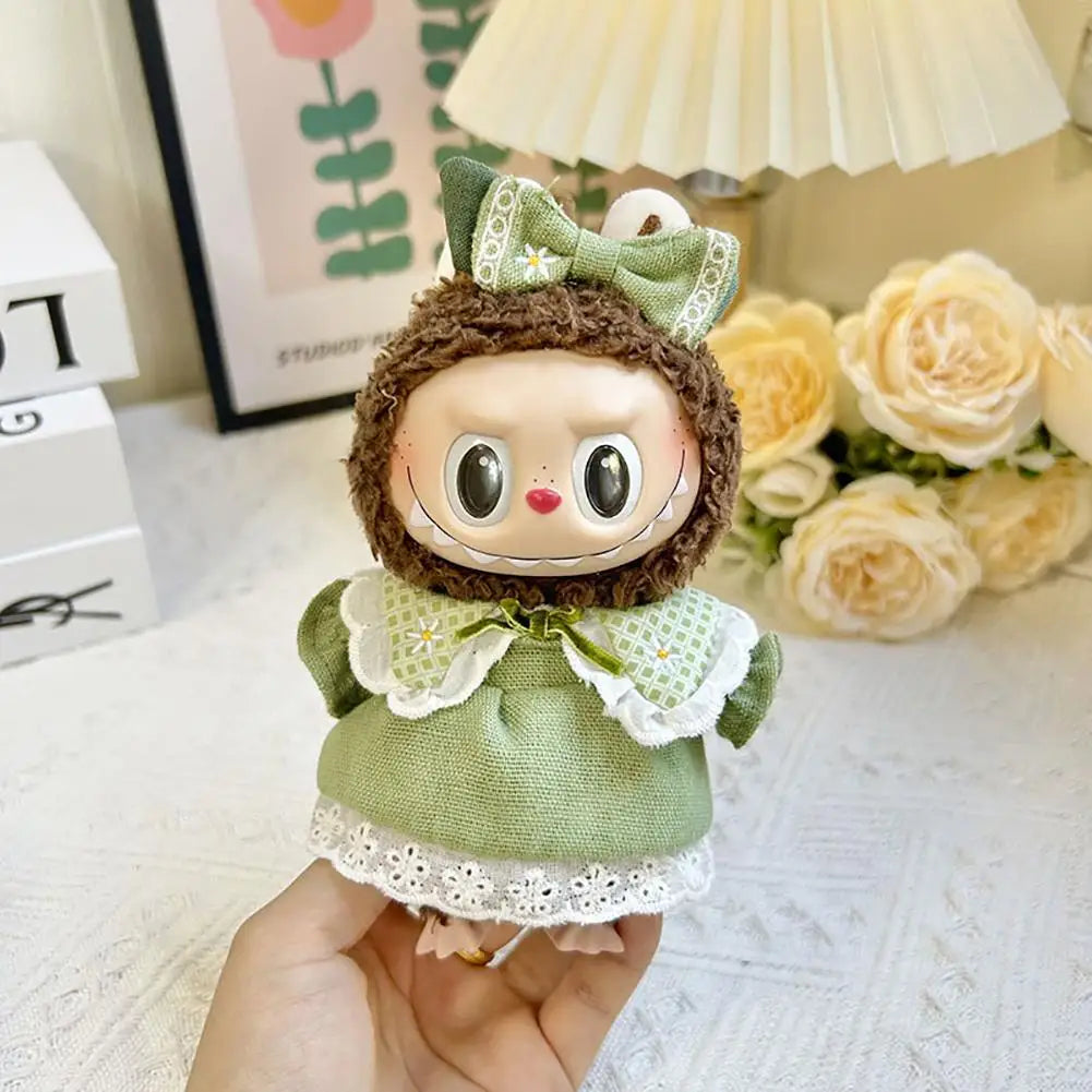 17cm mini plush doll's clothes outfit accessories for korea kpop exo labubu ii idol dolls sitting party plaid overalls clothing