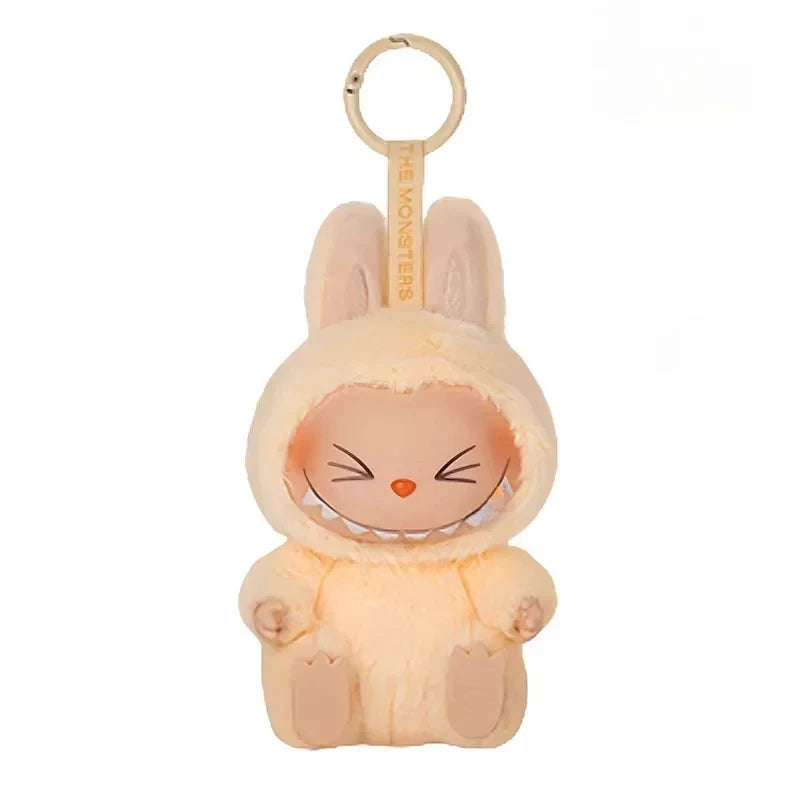 new hot anime figure labubu have a seat series pendant flocking doll model toy kawaii monster replica keychain toy birthday gift