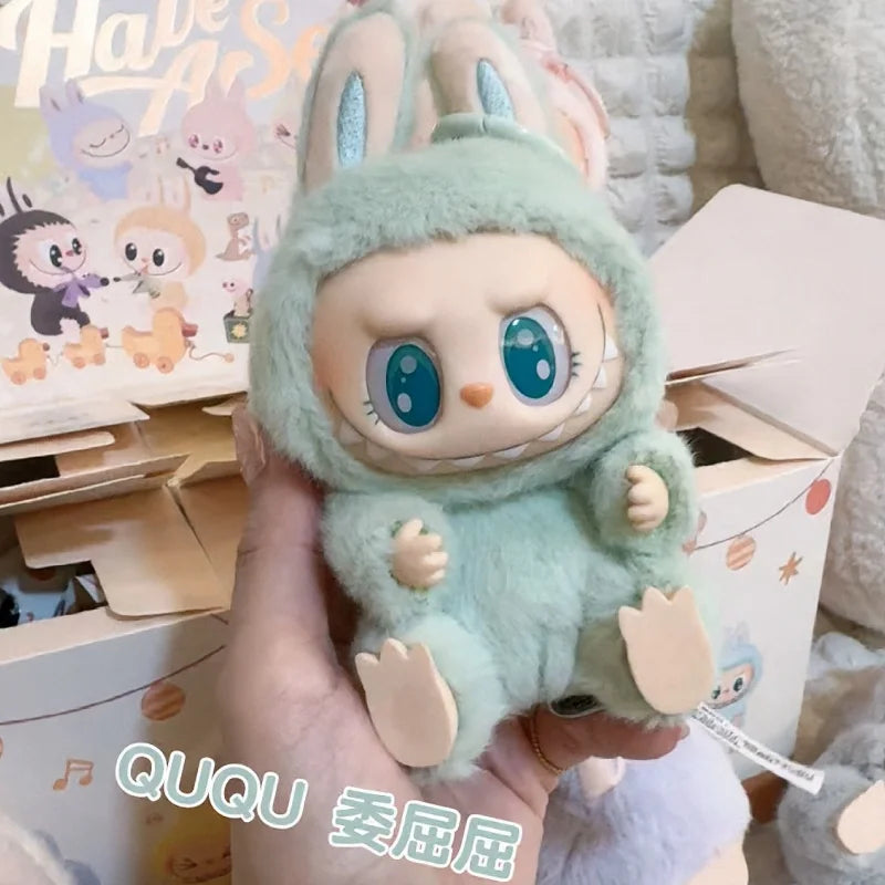 new hot anime figure labubu have a seat series pendant flocking doll model toy kawaii monster replica keychain toy birthday gift